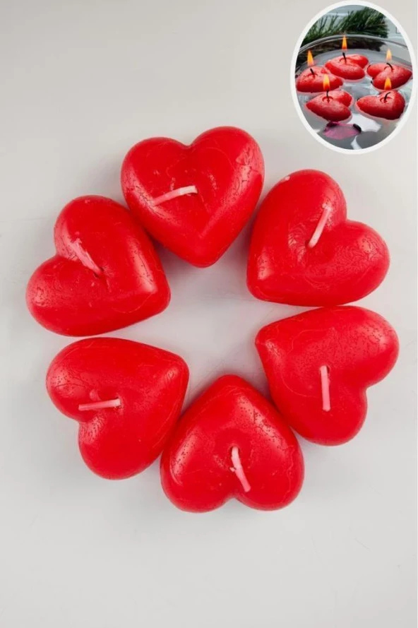 Digithome 6’lı Kalp Desenli Suda Yüzen Mum Kırmızı - LCA20302 C1-1-18