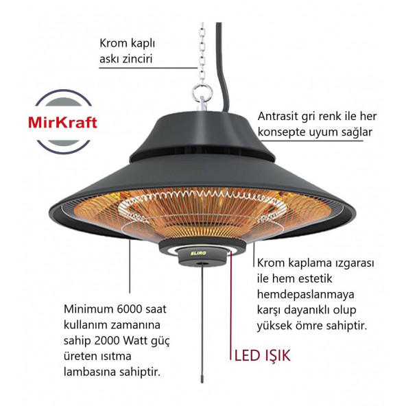 MirKraft Elirg RC Uzaktan Kumandalı 2000 W Infrared Tavan Isıtıcısı - 2