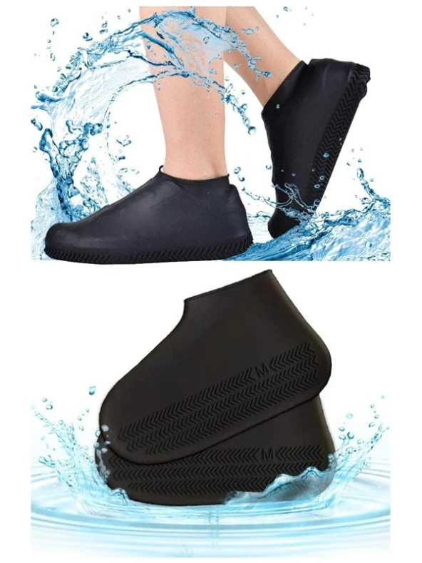 Siyah Silikon Yağmur Koruyucu Ayakkabı Kılıfı Su Geçirmez L 40-46