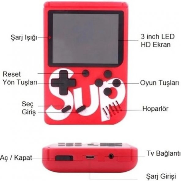 Sup 400 Nostalji Oyunlu Taşınabilir Retro Mini Atari Gameboy ALL-36165 - 2