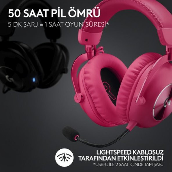 Logitech G PRO X 2 LIGHTSPEED Kablosuz DTSX Headphone 2.0 - 7.1 Surround Ses Oyun Kulaklığı - Pembe - 3