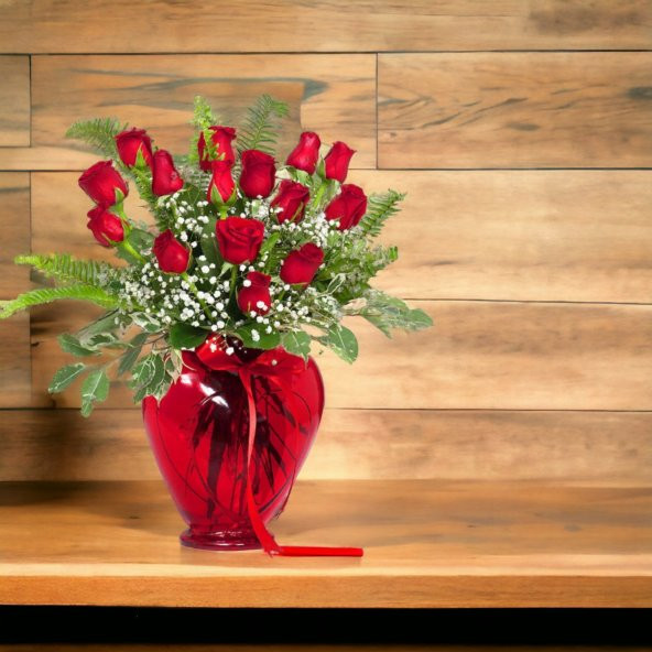 Girist Home Kırmızı Renk Kalp Çiçek Vazosu 22,5 cm