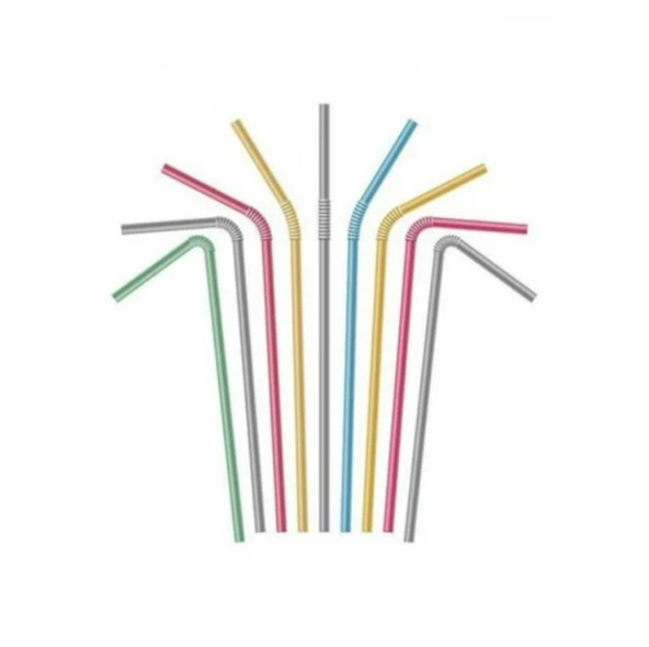 Renkli Körüklü İnce Pipet 100 Adet