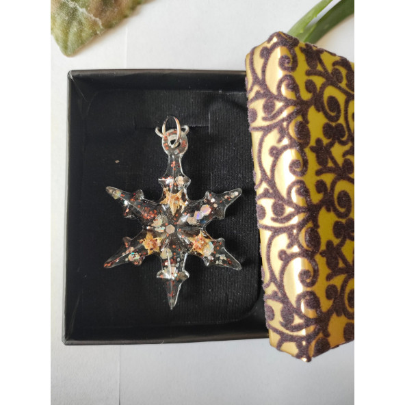 Epoksi Kolye Kristal Kar Tanesi Özel Günlerde Hediyelik Özel Tasarım Epoksi Kolye - 3