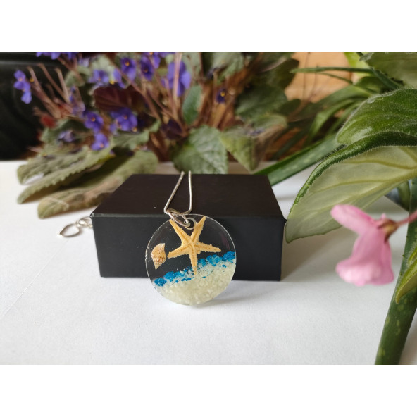 Epoksi Kolye Deniz Yıldızı Deniz Kabuğu Özel Günlerde Hediyelik Özel Tasarım Epoksi Kolye - 2
