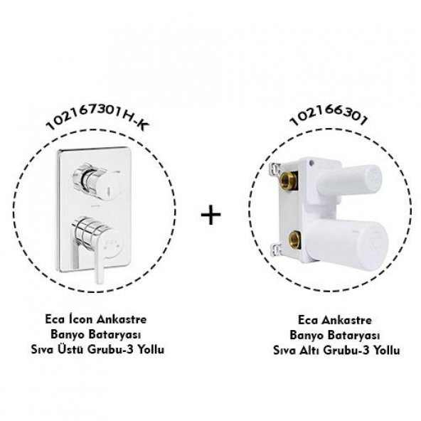 Eca Icon Ankastre Banyo Bataryası 2 Parça Set  3 Yollu (102167301H-K+102166301) - Resim 2