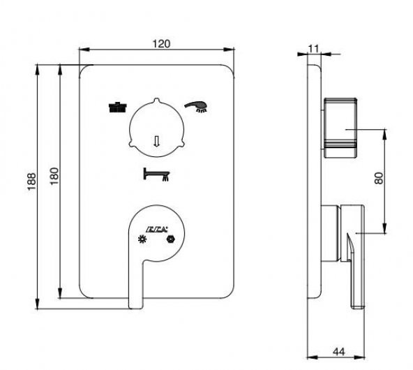 Eca Icon Ankastre Banyo Bataryası 2 Parça Set  3 Yollu (102167301H-K+102166301) - Resim 3