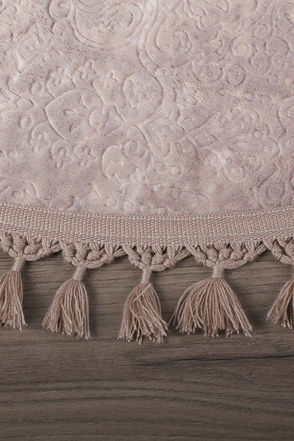 Nova Kahve Yuvarlak 100x100 Cm Ponpon Saçaklı Kaymaz Tabanlı Makinede Yıkanabilir Banyo Paspası - 2