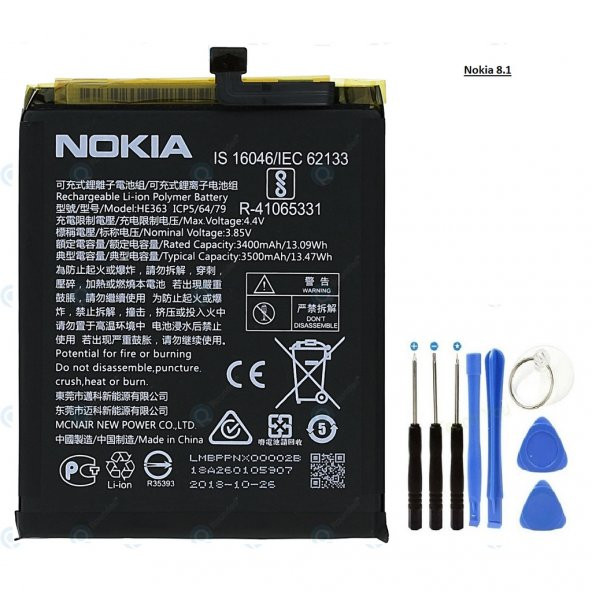 Nokia 8.1-X7 Batarya Pil Ta1119 He363 ve Tamir Seti