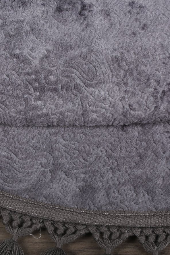 Nova Antrasit Yuvarlak 120x120 Cm Ponpon Saçaklı Kaymaz Tabanlı Makinede Yıkanabilir Banyo Paspası - 5
