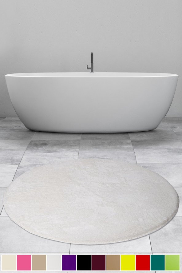 Elite Beyaz 150x150 cm Yuvarlak Peluş Banyo Halısı Kaymaz Taban Pufidik Banyo Paspası