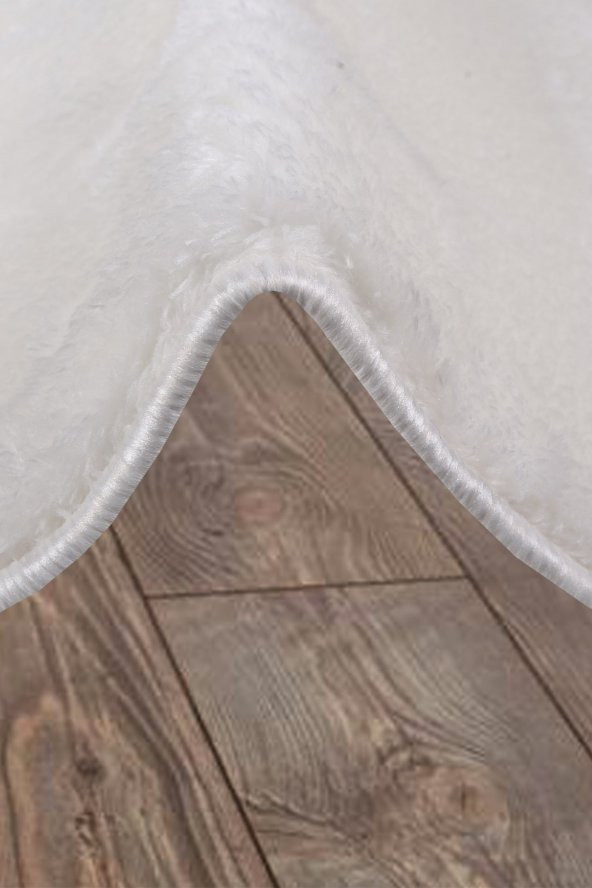 Elite Beyaz 150x150 cm Yuvarlak Peluş Banyo Halısı Kaymaz Taban Pufidik Banyo Paspası - 2