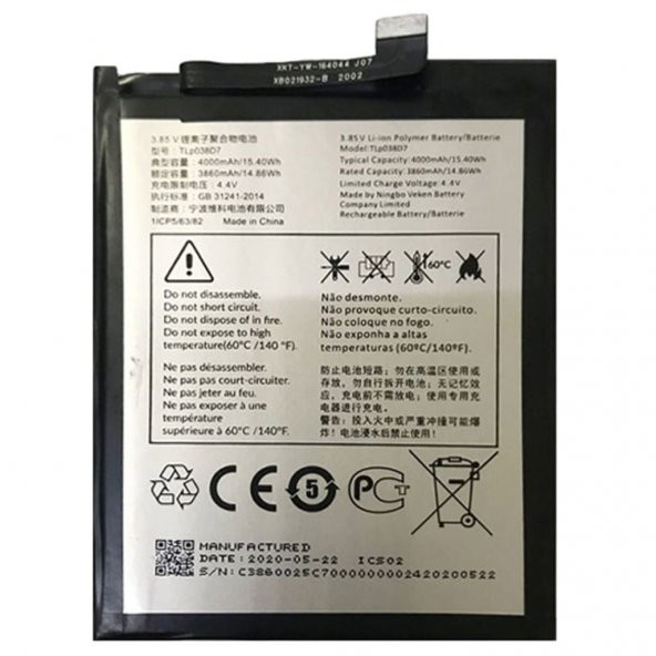Alcatel Revvl 4 Plus 5062Z Pil Batarya Tlp038D1