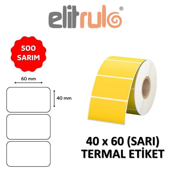 Elitrulo Barkod Etiketi 40x60 Termal SARI - 500 Adet