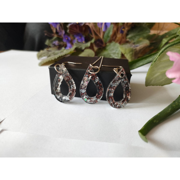 Su Damlası Figürlü Kolye Ve Küpe Takı Seti Özel Günler Hediyelik Kutu Özel Tasarım İle Epoksi Kolye