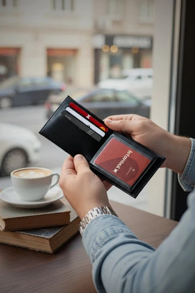 Deri Cüzdan Kişiye Özel İsim Basklı-9 Kart-Bozuk Para Bölmeli Kelebek Model Siyah Cüzdan - 2