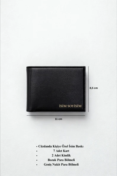 Deri Cüzdan Kişiye Özel İsim Basklı-9 Kart-Bozuk Para Bölmeli Kelebek Model Siyah Cüzdan - 7