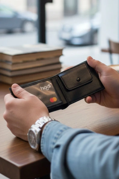 Deri Cüzdan Kişiye Özel İsim Basklı-9 Kart-Bozuk Para Bölmeli Kelebek Model Siyah Cüzdan - 4