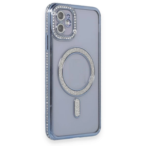 Apple iPhone 11 için Magsafe ile uyumlu Kılıf Simli Kamera Kenar Taşlı Kapak - Resim 5