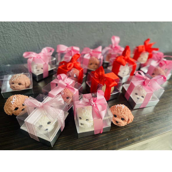 TOPTAN HEDİYELİK KUTULU MUM KOKULU (KÖPEK) SÖZ, NİŞAN, DOĞUMGÜNÜ, PARTİ, BABYSHOWER 20 adet