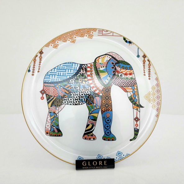 Glore Elephant Altın Yaldızlı Cam Tepsi - 2
