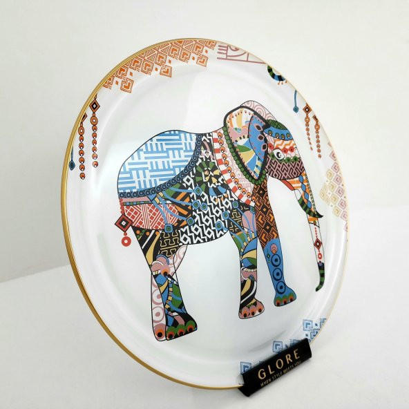 Glore Elephant Altın Yaldızlı Cam Tepsi - 3