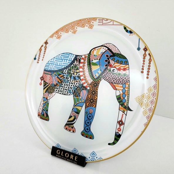 Glore Elephant Altın Yaldızlı Cam Tepsi - 4