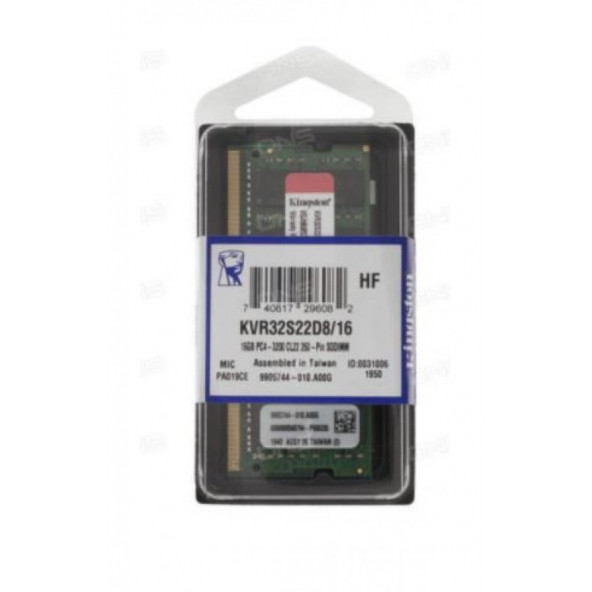 Kingston ValueRAM 16GB 3200MHz DDR4 NonECC CL22 SODIMM 1 2V KVR32S22D8/16 Dizüstü Bilgisayar Belleği