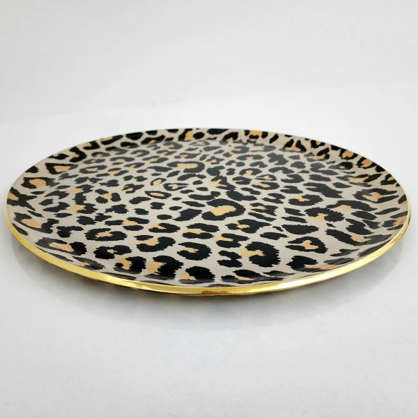 Glore Leopar Somon Altın Yaldızlı Tepsi - 3