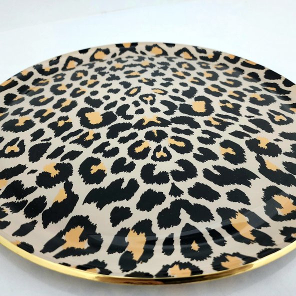 Glore Leopar Somon Altın Yaldızlı Tepsi - 4