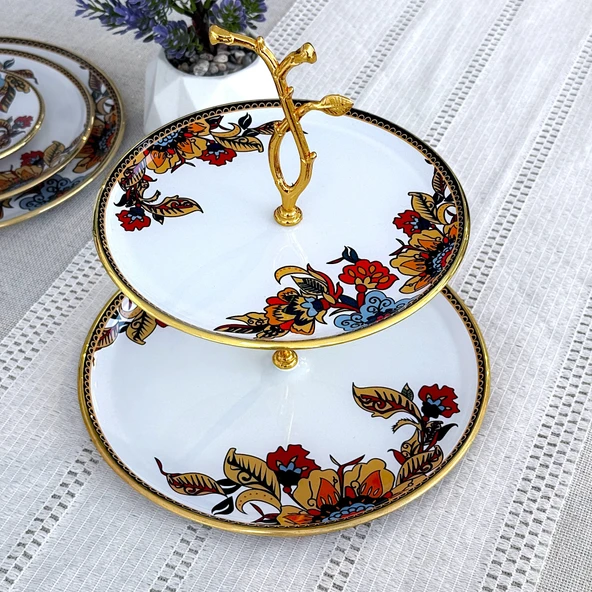 Glore Lorena Asorti Altın Yaldızlı Cam Kurabiyelik (Beyaz) - Resim 3