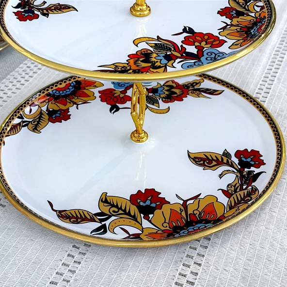 Glore Lorena Asorti Altın Yaldızlı Cam Kurabiyelik (Beyaz) - Resim 4