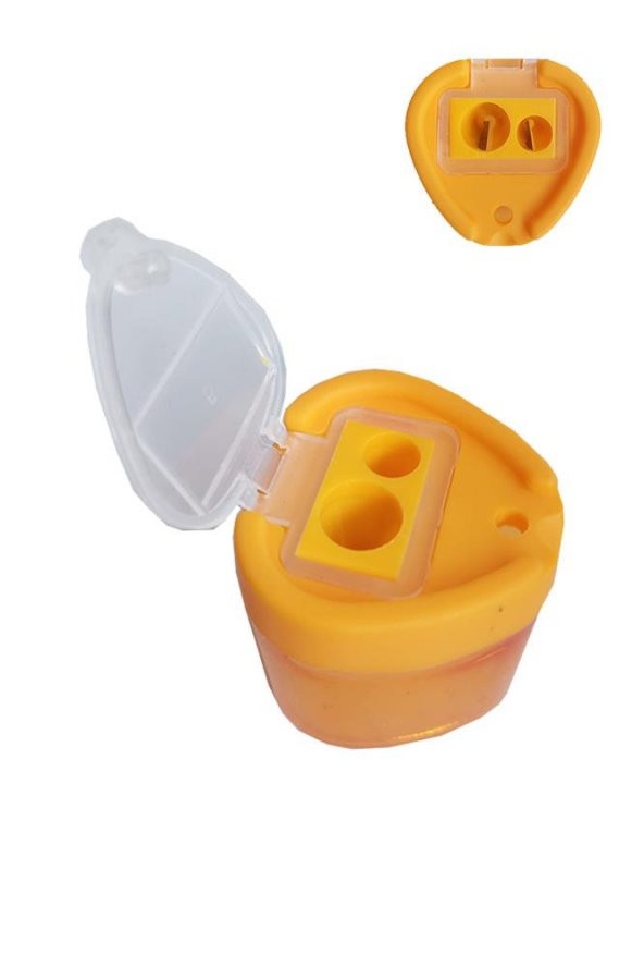 Kalemtraş Çift Gözlü Üçgen Sarı 1 Adet Hazneli Kalemtraş Canlı Renkler Standart Kalem Açacağı Jumbo Kalem Açacağı - 3