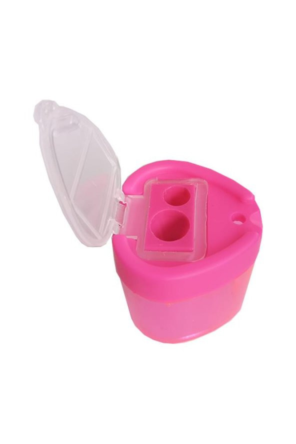 Kalemtraş Çift Gözlü Üçgen Pembe 1 Adet Hazneli Kalemtraş Canlı Renkler Standart Kalem Açacağı Jumbo Kalem Açacağı - 2