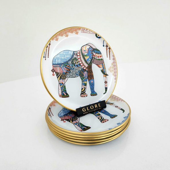 Glore Elephant Altın Yaldızlı Cam Pasta Tabağı Takımı - 2