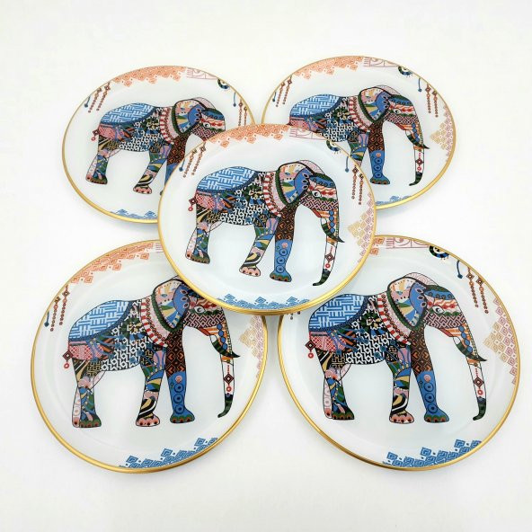 Glore Elephant Altın Yaldızlı Cam Pasta Tabağı Takımı - 4