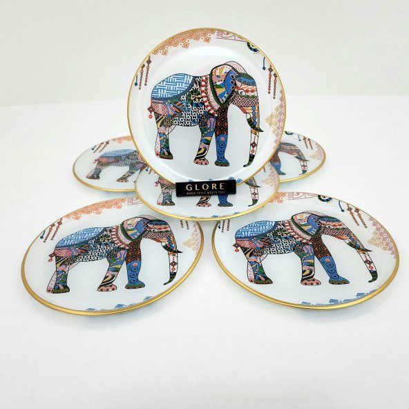 Glore Elephant Altın Yaldızlı Cam Pasta Tabağı Takımı - 5