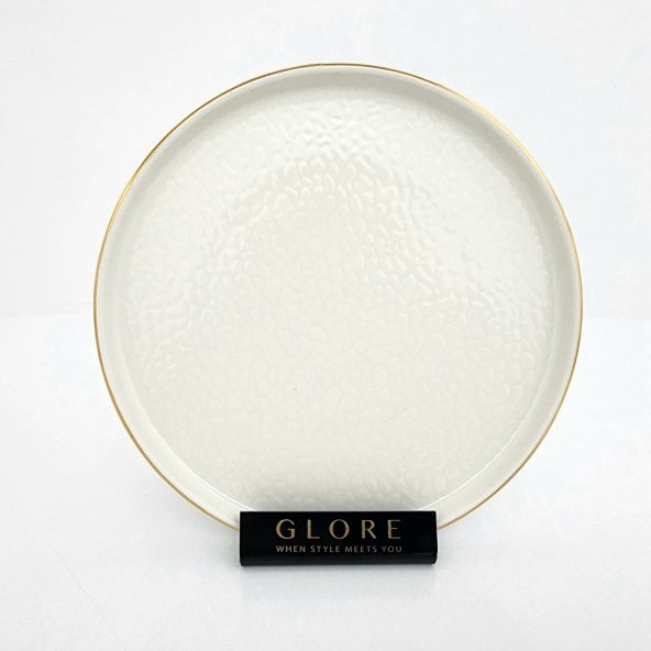 Glore Krem Altın Yaldızlı Seramik Pasta Tabağı - 4