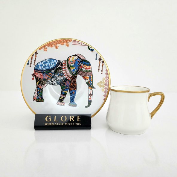 Glore Elephant Altın Yaldızlı Kahve Fincan Takımı (2 Kişilik)
