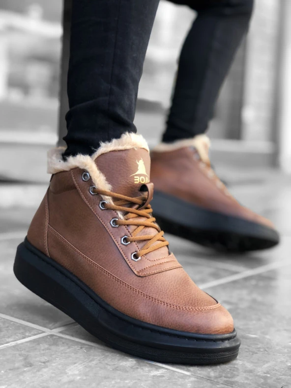 BA0151 İçi Kürklü Bağcıklı Taba Erkek Tarz Spor Bot - Resim 2