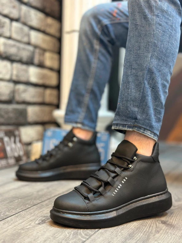 BA0312 Bağcıklı Yüksek Siyah Taban Erkek Tarz Spor Bot - Resim 2