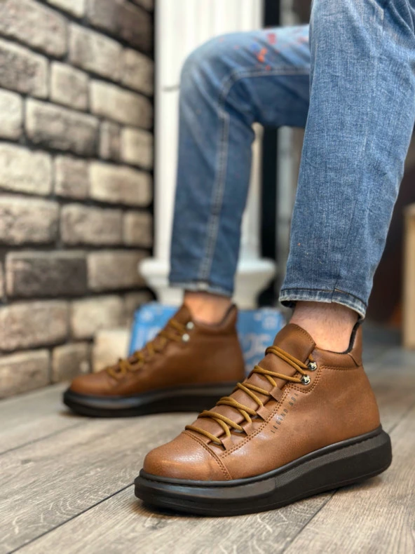 BA0312 Bağcıklı Yüksek Taba Siyah Taban Erkek Tarz Spor Bot - Resim 2