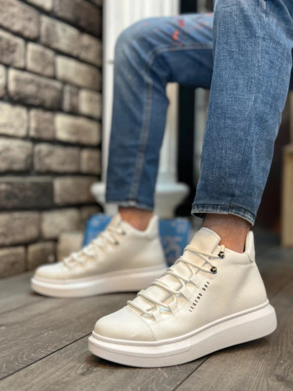 BA0312 Bağcıklı Yüksek Taban Beyaz Erkek Tarz Spor Bot - Resim 2