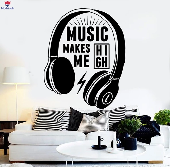 Oturma Odası, Ofis, Dükkan Duvar Sticker Kulaklıklar Müzikal Alıntı Müzik Genç Çıkartmalar Benzersiz Hediyelik
