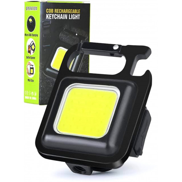 Mini Taşınabilir Anahtarlık El Feneri Şarj Edilebilir İkazlı Beyaz Renk Cob Led - 3