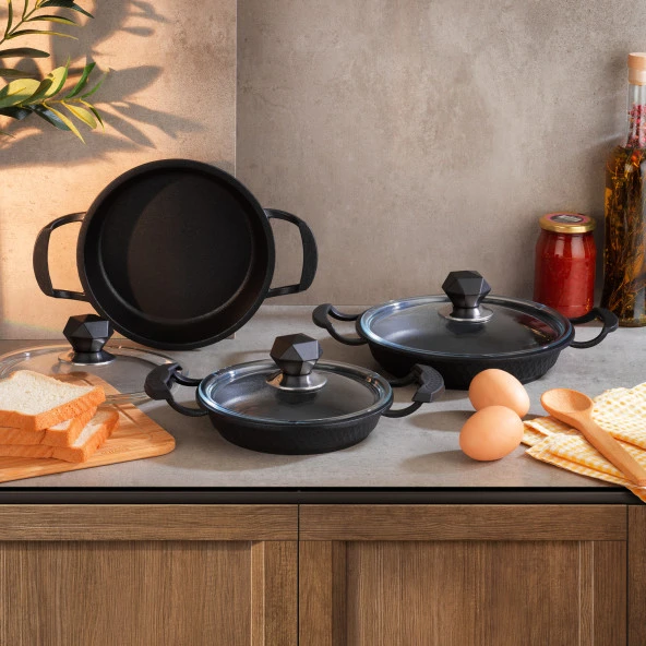 Schafer Crystal 3 lü Döküm Sahan Seti 6 Parça-Siyah - 2