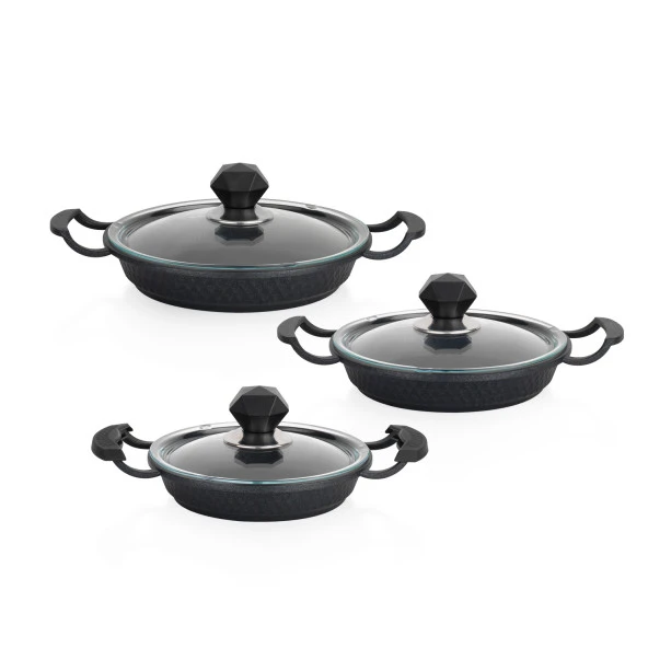 Schafer Crystal 3 lü Döküm Sahan Seti 6 Parça-Siyah - 3