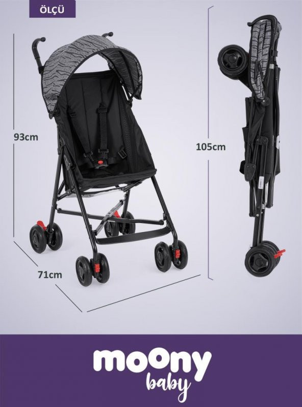 Moony Baby MB108 Stork Baston Bebek Arabası Puset Bordo - 9