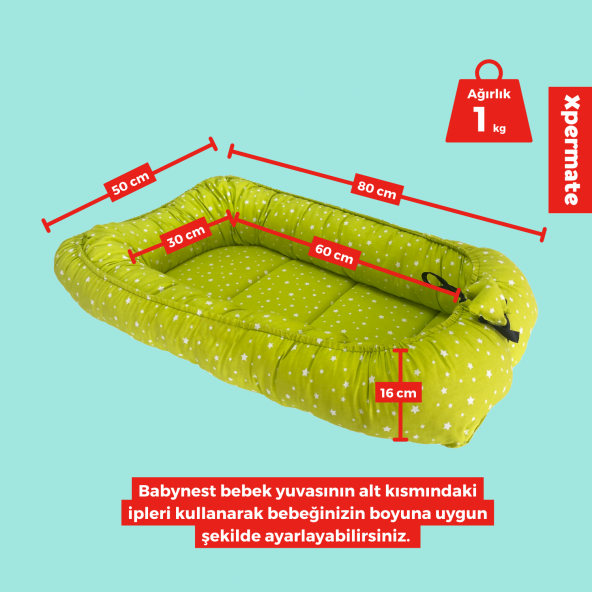 XPERMATE Babynest, Yenidoğan Bebek Yuvası, Anne Baba Yanı Yatağı - Taşınabilir Bebek Yatağı Yeşil - 3