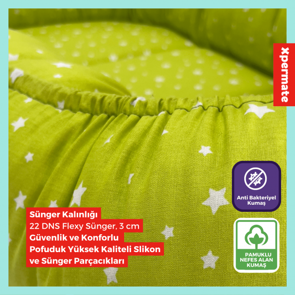 XPERMATE Babynest, Yenidoğan Bebek Yuvası, Anne Baba Yanı Yatağı - Taşınabilir Bebek Yatağı Yeşil - 4